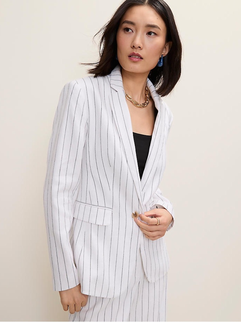 Ann Taylor White Pinstripe Blazer